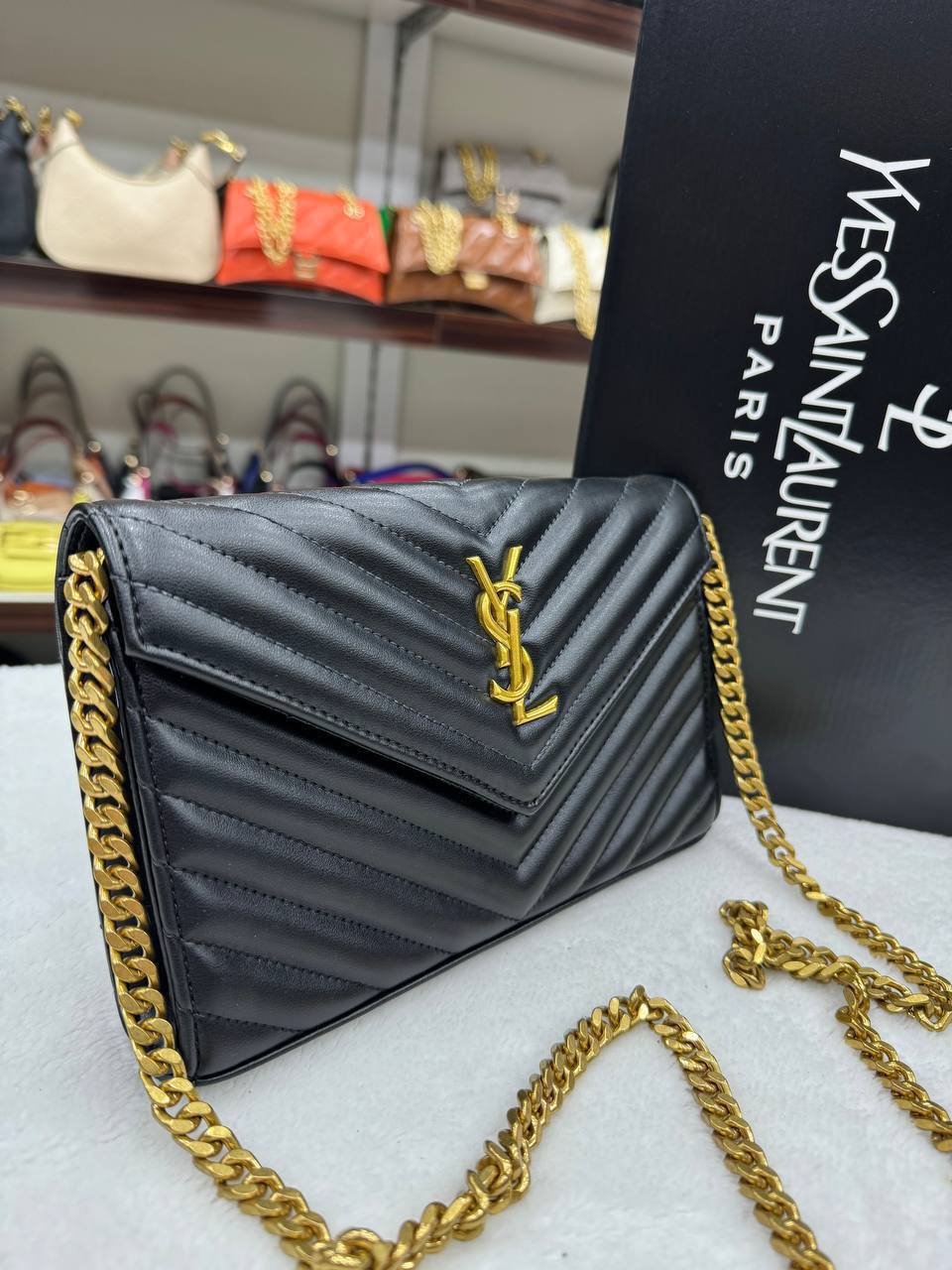 YSL black-gold Quited Shoulder