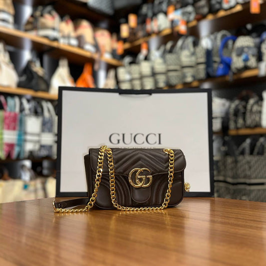 Gucci GG καφέ σκούρο    Marmont small 22,5x13cm