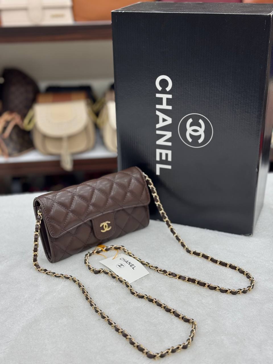 Chanel classic long wallet καφέ σκούρο