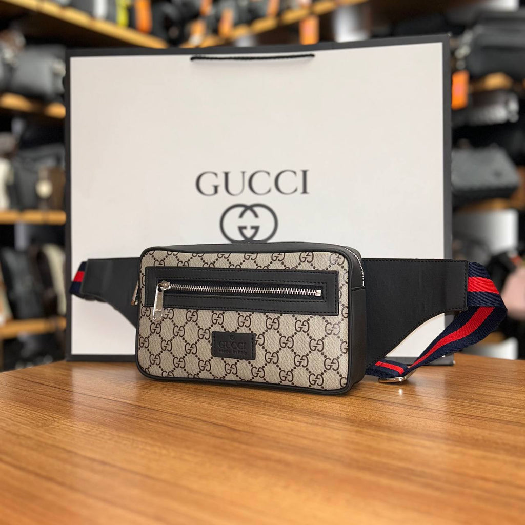 Gucci black belt beige size14x24