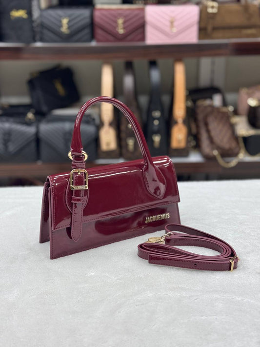 Jacquemus μπορντό βινιλ Le Chiquito Long Boucle Bag 💫🖤 24x14 cm