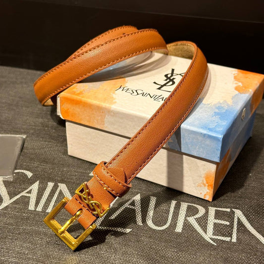 Ζώνη YSL καφέ -χρυσό λεπτή