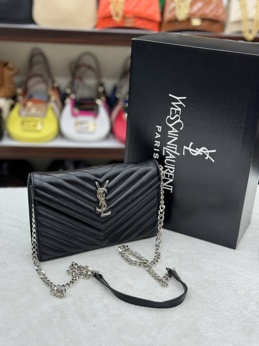 YSL μαύρη-ασημί Quited Shoulder