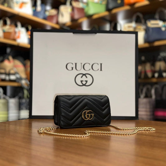 Gucci Marmont μαύρο - χρυσό  mini size:18x10