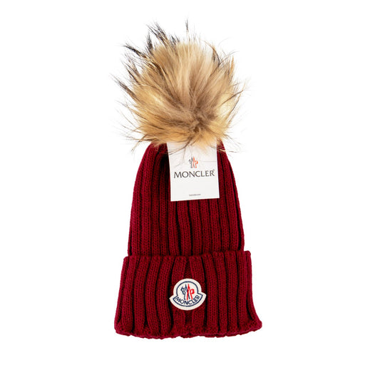 Moncler σκουφάκι με φυσική γούνα μπορντό