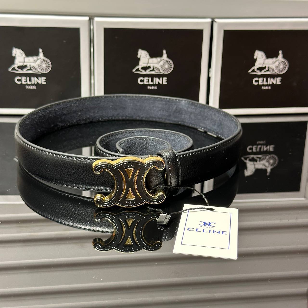 Celine ζώνη μαύρο -Χρυσό