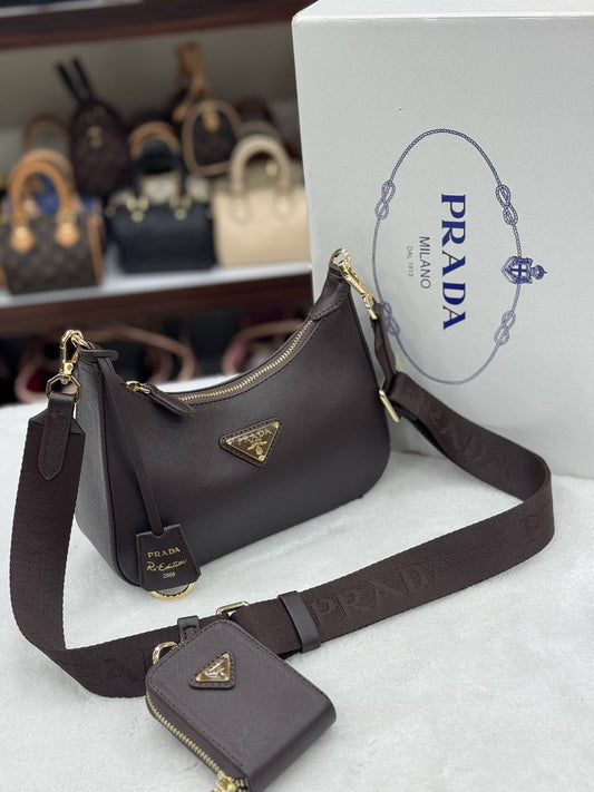 Prada Saffiano καφέ σκούρο size :12x23