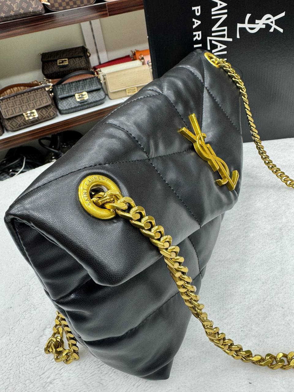 YSL Puffer Medium black-gold size30x20