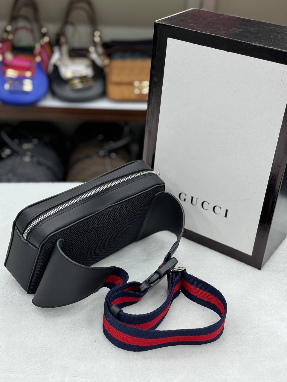 Gucci black belt bag size14x24
