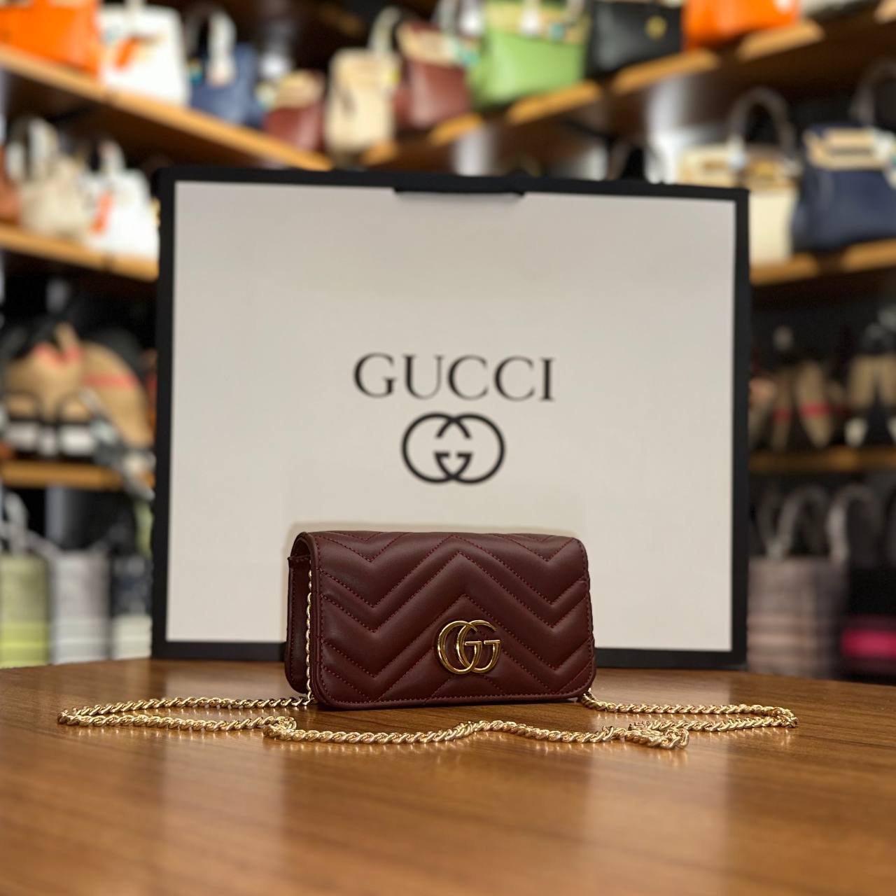 Gucci Marmont μπορντό mini size:18x10