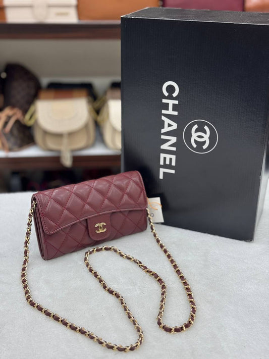 Chanel classic long wallet μπορντό