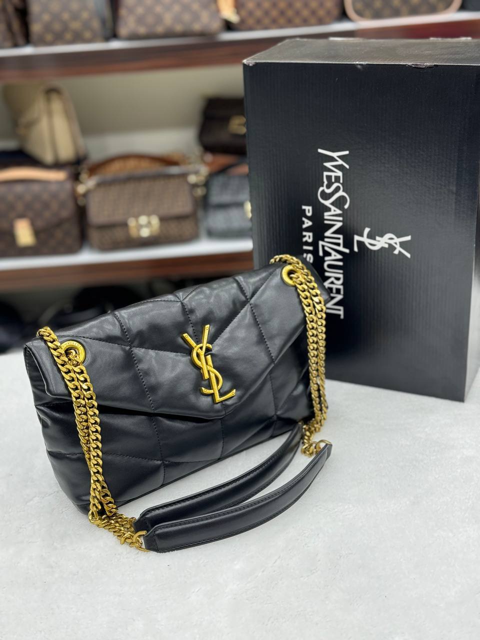 YSL Puffer Medium black-gold size30x20