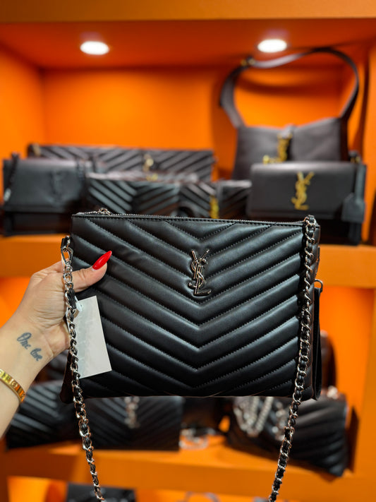 YSL clutch size29x21 μαύρο -ασημί