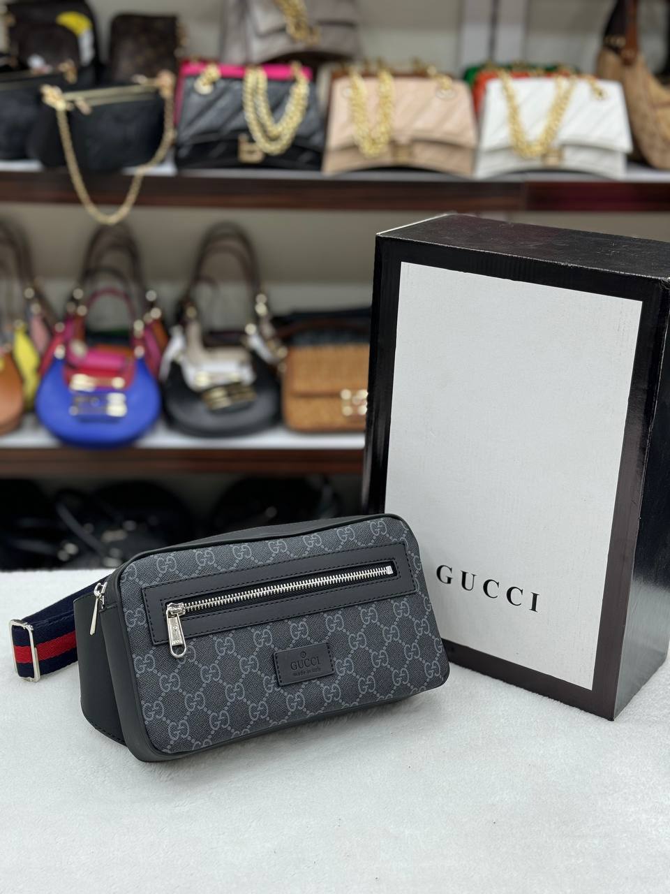 Gucci black belt bag size14x24