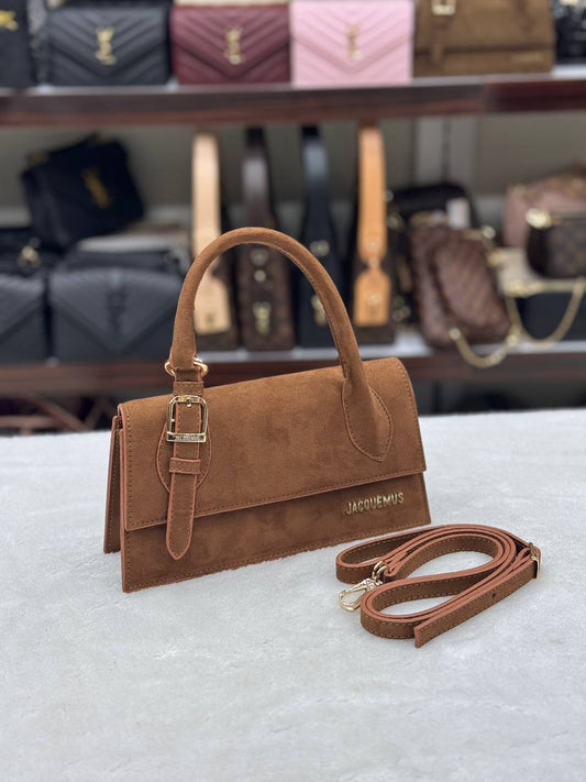 Jacquemus ταμπά  σουέτ Le Chiquito Long Boucle Bag 💫🖤 24x14 cm