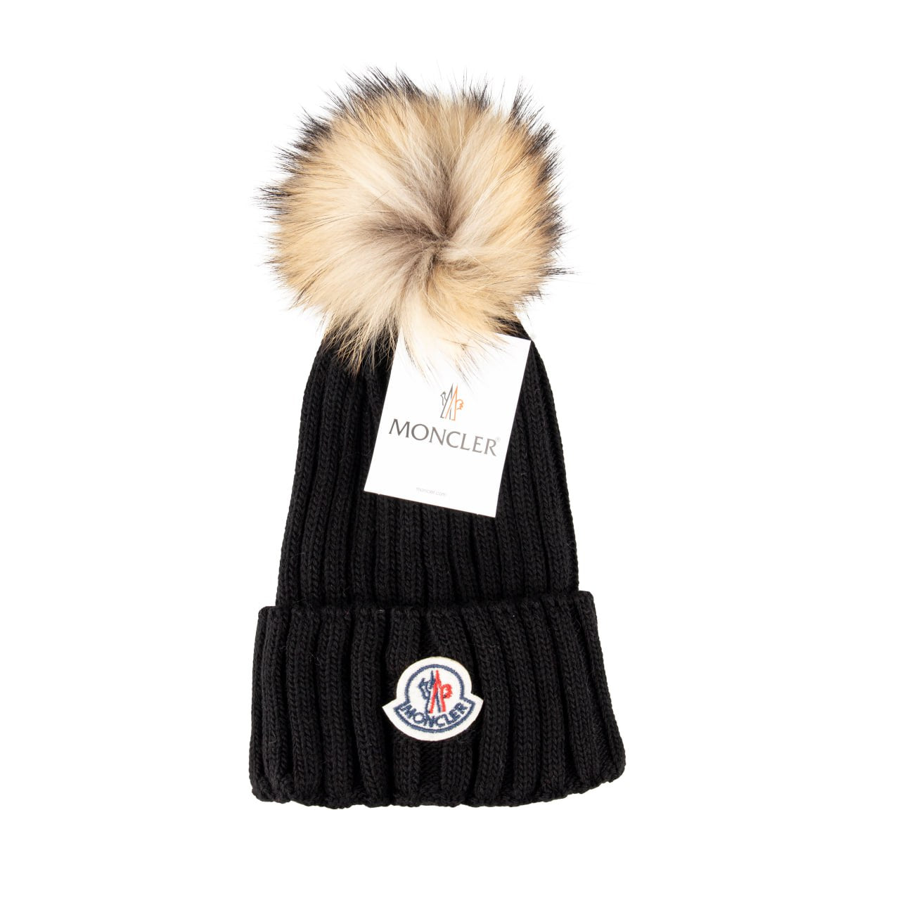Moncler σκουφάκι με φυσική γούνα μαύρο